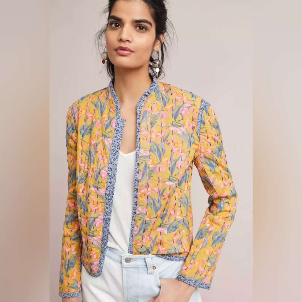 Anthropologie Brand Yellow Floral Jacket Sz XS